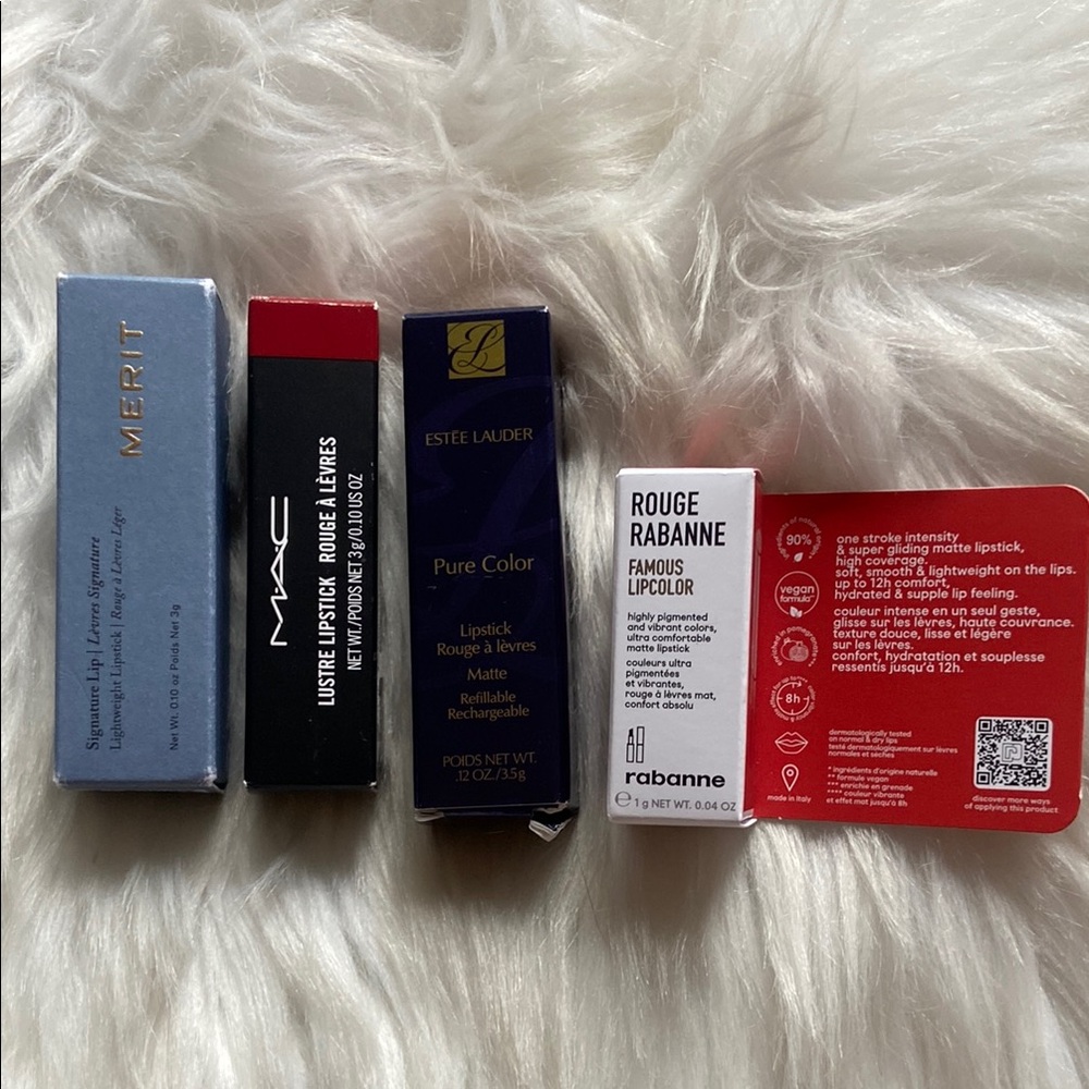 Lipstick Makeup Bundle; Merit MAC Estée Lauder & Rabanne